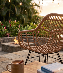 Chaise de salle à manger d'extérieur moderne en rotin synthétique PE, fauteuil de patio de luxe à pieds métalliques, mobilier de jardin minimaliste en osier pour café et restaurant - Product Image 6