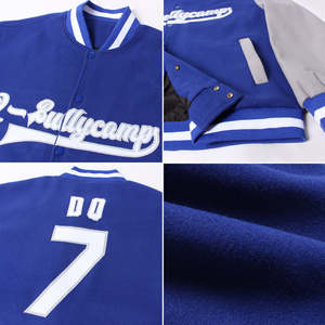 Chaqueta Varsity Casual de Lana para Hombre, Color Azul Rey y Gris, Personalizada, Otoñal, con Bordado y Tejido de Punto Acanalado, Fabricante al por Mayor, OEM, ODM, Marca Privada - Product Image 3