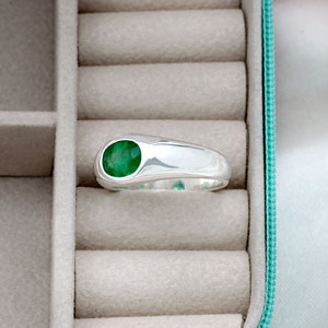 925 Sterling <b>Silver</b> Natural Emerald <b>Ring</b> for Men with 1.30 Carat Oval Green Gemstone Handmade Signet <b>Statement</b> <b>Ring</b> Wholesale - Product Image 2