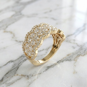 2.00CTW Lab Grown Round Brilliant Cut Cluster Set Double Row Gold Plated for Certified Women's <b>Statement</b> <b>Ring</b> - Product Image 3