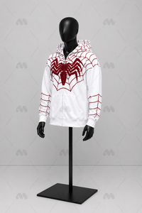 เสื้อฮู้ดซิปผู้ชายสีขาวลายสัตว์ ทรงหลวม สวมใส่สบาย ระบายอากาศได้ดี ผลิตจากผ้าถักโพลีเอสเตอร์ 100%  โลโก้ด้านหน้า เหมาะสำหรับฤดูใบไม้ร่วง - Product Image 4
