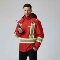 Veste de travail réfléchissante rouge pour homme avec capuche, coupe-vent, matelassée, pour travaux de construction en hiver