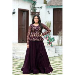 Haut de travail à paillettes et à broderie pour femmes et Lehenga pour vêtements de fête - Product Image 4