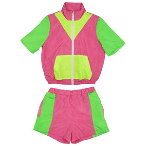 Ensemble veste coupe-vent légère en nylon zippée et short pour femme, style streetwear estival avec blocs de couleur - Product Image 1