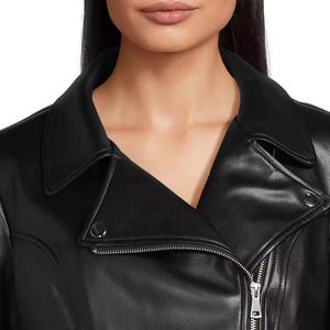 Women's PU Leather Moto <b>Jacket</b> Turn Down Collar Full Sleeve Zipper Closure Autumn Solid Color <b>Biker</b> <b>Jacket</b> - Product Image 6