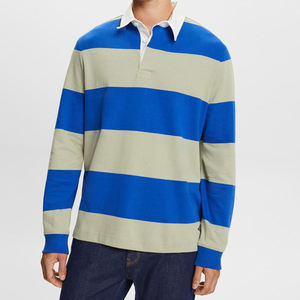 Polo de rugby à manches longues pour homme avec rayures cousues, logo brodé personnalisé, polo de rugby à manches longues - Product Image 1