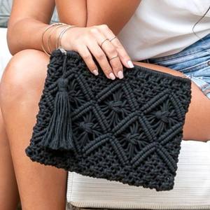 Bolso de Mano de Macramé con Cuerda de Seda Estilo Boho, Tejido a Mano, con Nudos, Cierre Magnético Plegable, para la Playa, Fiestas Nocturnas, Moda - Product Image 1