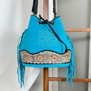 Nouveau luxe vente chaude botte point main repoussé en cuir seau sac à main femmes grande capacité daim cuir frange sac à bandoulière - Product Image 4