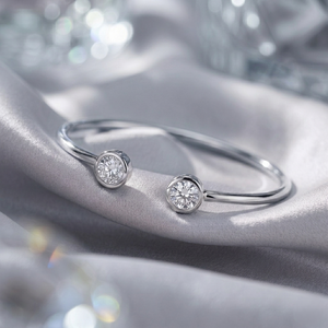Classic 925 Silver Twin round Shaped 0.30ct Round Brilliant Cut Lab Grown diamond Open Cuff Bracelet <b>Bangle</b> - Product Image 5