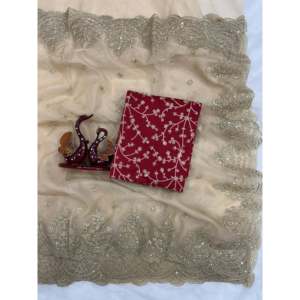 Sari brodé avec des sequins et des fils de zari pour les occasions spéciales, accessoire de fête original - Product Image 6