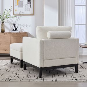 Poltrona con Poggiapiedi Reversibile Nera da 90 cm, Base in Legno, Gambe Quadrate, Rivestimento Imbottito, per Soggiorno - Product Image 3