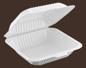 Disposable Plastic Clamshell Food <b>Container</b> with Lid for <b>Takeaway</b> Meals Minimalist Design 8.25 x 7.55 Inches - Product Image 1