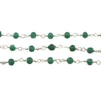 Perles rondes en onyx vert de 3-4 mm, taille personnalisée, faites à la main, avec connecteur en argent sterling 925 plaqué, chaîne enroulée pour la fabrication de bijoux