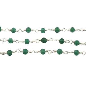 Perles rondes en onyx vert de 3-4 mm, taille personnalisée, faites à la main, avec connecteur en argent sterling 925 plaqué, chaîne enroulée pour la fabrication de bijoux - Product Image 4