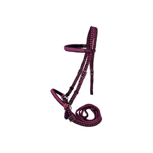 High Quality <b>Pink</b> <b>Braided</b> Spandex Mesh Nylon Horse Halter with Lead Rope Set for Equestrian Use - Product Image 1