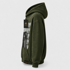 Sweat-shirt à capuche vert olive pour homme Silk Road Operations, coupe oversize, en coton French Terry, avec poche imprimée, décontracté, pour l'automne - Product Image 2