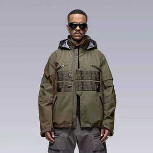 Veste technique pour homme, streetwear tactique, coupe-vent, imperméable, cyberpunk, cargo, multi-poches, à capuche, utilitaire, urbaine, pour l'extérieur - Product Image 1