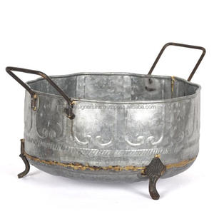 ถาดเสิร์ฟชามกลมลายนูนทำจากโลหะสังกะสีแบบโบราณสำหรับตกแต่งบ้านและกลางแจ้ง - Product Image 2