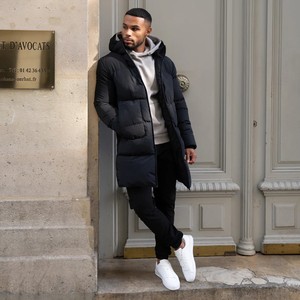 Men's High-End <b>Thin</b> Winter <b>Jacket</b> Casual <b>Puffer</b> Coat with Zipper Long Windproof Waterproof 90% Down for Casual Use - Product Image 1