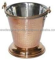 Cubo de servicio indio de acero de cobre, cubo martillado de acero inoxidable, vajilla de servicio india