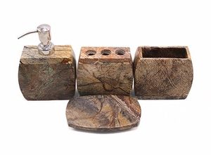 Luxury Brown Marble Vanity Organizer Bathroom <b>Set</b> with <b>Soap</b> Dispenser and Toothbrush Cup For Daily Use - Product Image 3