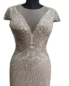 Royalty Charming Muy pesadamente con cuentas Lentejuelas Super Classic Silver Nude Bordado a mano Largo Lujoso Tren de barrido Fiesta - Product Image 2