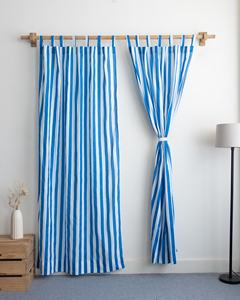 Fabricant indien, rideaux en coton imprimé rayé 100% pur, faits à la main, impression personnalisée, pour la décoration des fenêtres du salon - Product Image 1