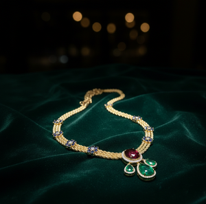 Collar al por mayor de piedras múltiples, granate y pera verde, plata 925, chapado en oro de 18K, collar grande para bodas y fiestas. - Product Image 2