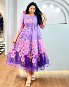 AARYA 2026 Nouvelle Robe d'été décontractée à imprimé floral, manches courtes, longueur mi-cuisse, coupe ample, style occidental, pour femme, grande taille, col rond - Product Image 1