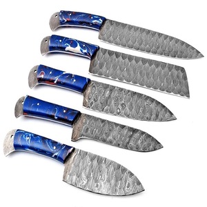 Juego de Cuchillos de Chef de Acero de Damasco de Alta Calidad Premium de 5 Piezas con Diseño de Mangos de Resina, Cuchillos de Caza Rectos Pulidos A&M Enterprises - Product Image 1