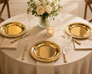 Ensemble de plats de présentation ronds élégants à bord doré pour la décoration de table de mariage - Product Image 2