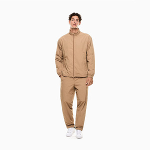 Survêtement kaki pour homme, fermeture éclair intégrale, col montant, vêtement décontracté, respirant, polyester, couleur unie, coupe classique, vêtements de sport d'automne - Product Image 1