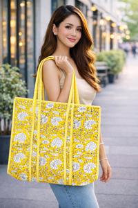 กระเป๋าโท้ทใบเล็กพิมพ์ลายบล็อกสำหรับผู้หญิง กระเป๋าถือสำหรับช้อปปิ้ง ไปเที่ยวทะเล ใช้ในชีวิตประจำวัน กระเป๋าถือแบบอินเดียดั้งเดิม สวยงาม หรูหรา - Product Image 4