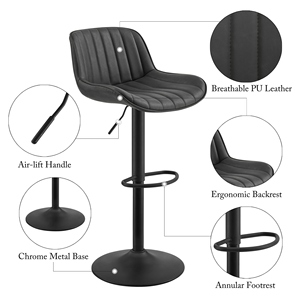 Contemporary Commercial Bar <b>Stools</b> Set 2 Yellow Brown PU <b>Leather</b> Adjustable Backrest Chrome Legs Swivel Counter Height Chairs No - Product Image 6