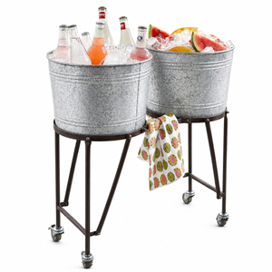 Vintage Galvanized Beverage Tub with Metal Stand Rustic Ice Bucket Wholesale Large Metal <b>Drink</b> <b>Cooler</b> for Wedding Party Catering - Product Image 2