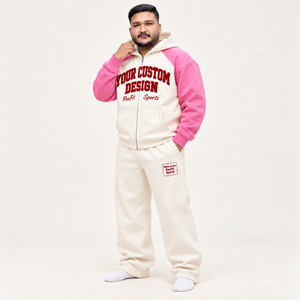 Conjunto de Sudadera con Capucha RexFit para Hombre, Algodón y Felpa, Casual, Otoño, Rosa y Blanco, Diseño Personalizado con Logotipo en la Parte Delantera - Product Image 3