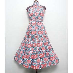 Robe midi sans manches à col roulé à imprimé floral pour femmes, 100% coton, robe d'été décontractée respirante - Product Image 1