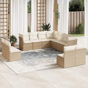 Ensemble de canapés de jardin en rotin beige, 10+ places, mobilier d'extérieur résistant aux intempéries, design contemporain - Product Image 3