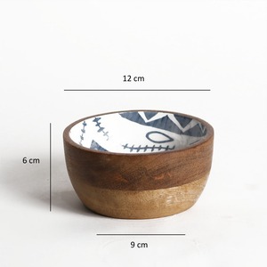 Tazón de Madera Hecho a Mano de Dos Tonos con Interior con Patrón Azul y Blanco para Servir Alimentos - Product Image 5