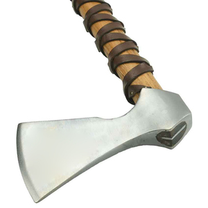 Wood Handle Splitting Axe With Forged Steel Head <b>Leather</b> Wrapped Grip For Firewood Chopping - Product Image 3