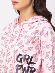 Sudadera con Capucha para Mujer, Estampado de Corazones Rosados, Corte Regular, Tejido de Algodón, Estilo Casual Otoñal - Product Image 6