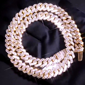 สร้อยคอฮิปฮอปแบบ Cuban Link เงินแท้ 925 ประดับมอยส์ซาไนต์ VVS และไข่มุกน้ำจืด ชุบทอง  รับสั่งทำขายส่งจากโรงงาน - Product Image 6