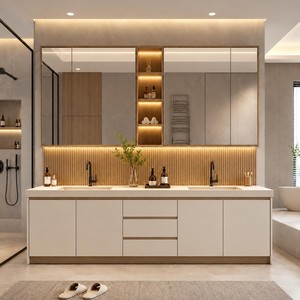 Meuble de salle de bain en bois de manguier artisanal avec miroir - Vente en gros - Product Image 6
