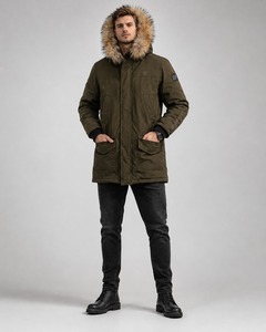 Men's Long Hooded Puffer Jacket With Fur Collar Windproof <b>Winter</b> <b>Coat</b> Solid Color Casual Outwear <b>Thick</b> Polyester Zipper Closure - Product Image 1