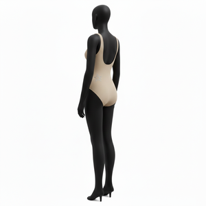 Maillot de bain une pièce pour femme en tissu côtelé nylon élasthanne GSM, beige nude, avec logo personnalisé thermocollé en strass - Product Image 5