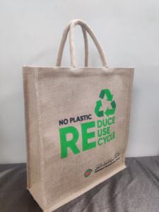 Sac fourre-tout en toile de jute et coton avec laminage imperméable, sac de courses réutilisable avec poignées en tissu pour les courses et l'usage quotidien - Product Image 3