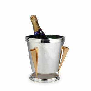 Seau à champagne en acier inoxydable avec poignées coniques dorées, refroidisseur de bouteilles de vin et glacière en métal de luxe pour hôtels de luxe - Product Image 2
