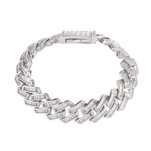 Luxury Gold Finish Baguette Crystal Link Wrist Bracelet Premium Bold Fashion Statement Jewelry Gift <b>for</b> <b>Men</b> Women - Product Image 2