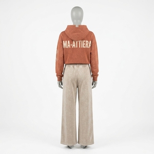 Conjunto de Sudadera con Capucha y Pantalones Jogger de Pierna Ancha para Mujer, Estilo Lavado Color Crema, de Algodón y Felpa, Ropa Deportiva Urbana, OEM al por Mayor - Product Image 4