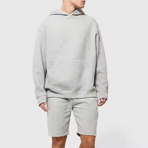 Conjunto de Sudadera con Capucha Gris Claro Personalizada para Hombre, Corte Regular, Poliéster, Felpa Francesa, Pantalones Cortos Casuales, Ropa de Invierno - Product Image 4